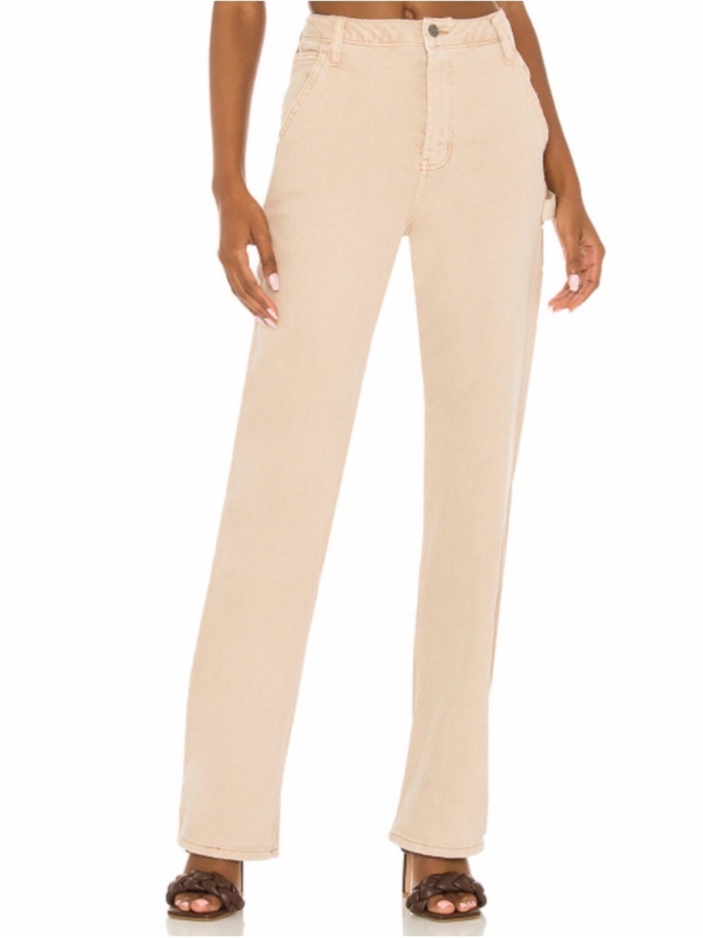 AFRM Fez The High Rise Utility Straight Leg Jeans 27 Relaxed Fit Tan cream cargo